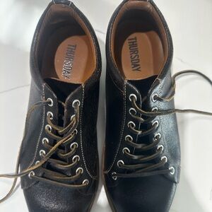 Thursday Boot Company Black Sneakers with Leather Upper and Light Brown Laces